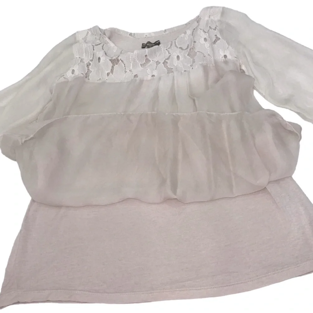 Amanti 100% Silk Blouse Made in Italy Lace Trim Top Size Small - Picture 5 of 15